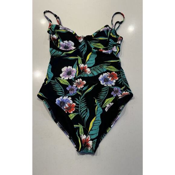 Old Navy Size Medium Tropical Floral Print One Piece Bathing Suit Underwire Swim - Picture 1 of 7